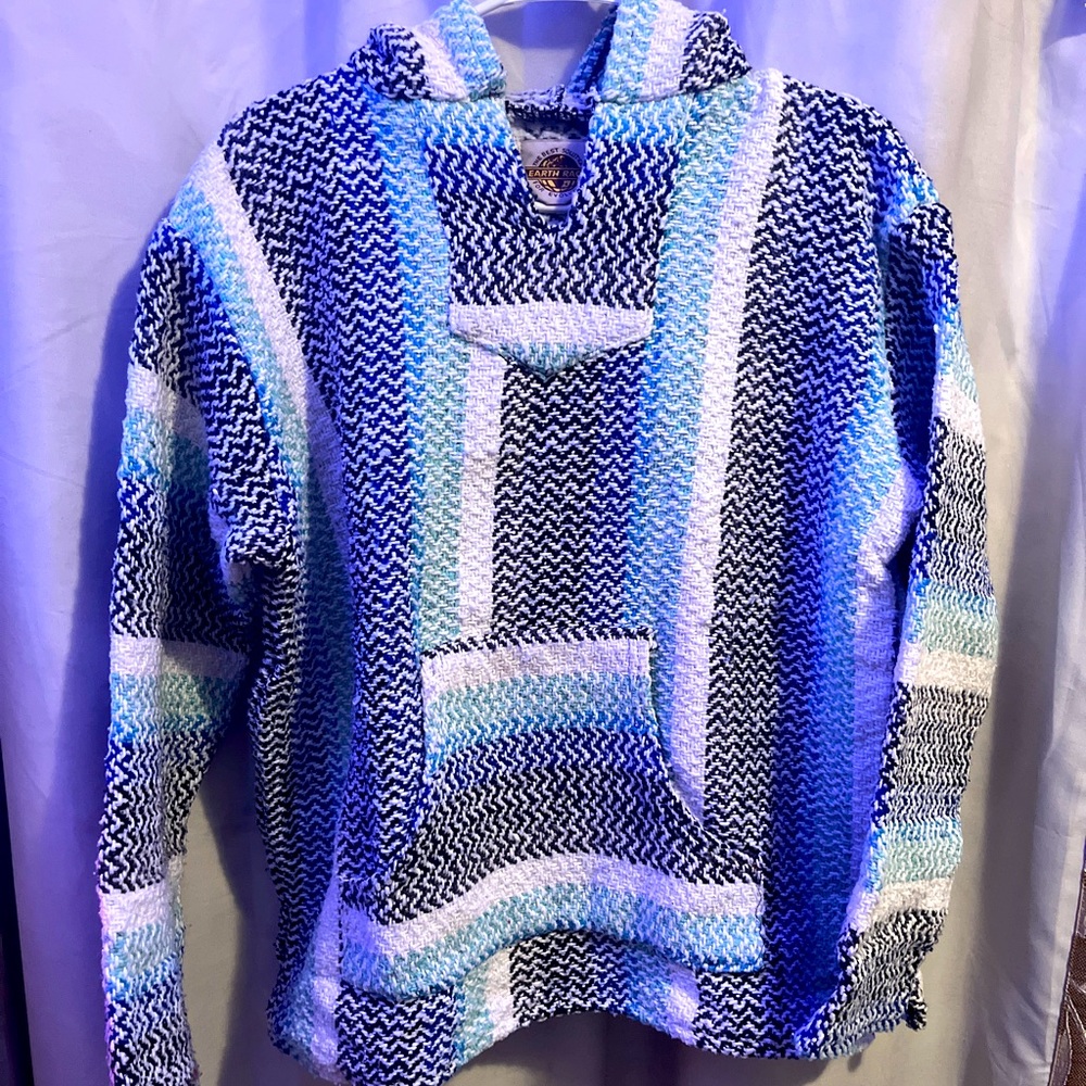 Blue Grey and White Baja Hoodie -Earth Ragz - size small